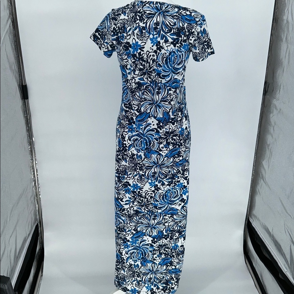 New Lilly Pulitzer Blue Floral Maxi Dress Pima Cotton Short Sleeve Size S - Picture 8 of 11